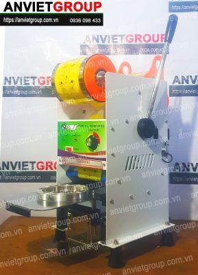 Máy dán ép dập đậy nắp miệng ly cốc bán bán tự động cuộn màng Eton B9