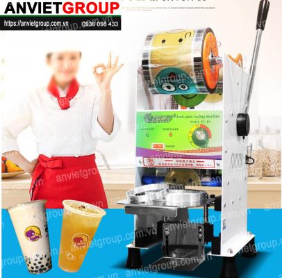 Máy dán ép dập đậy nắp miệng ly cốc bán bán tự động cuộn màng Eton B9