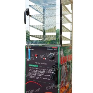 Tủ máy hấp nóng giữ nhiệt trưng bày bảo quản bánh bao mini có bánh xe An Việt